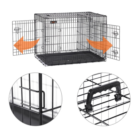 Rootz Pet Cage - Dog Crate - Animal Enclosure - Easy Assembly - Foldable - 2 Lockable Doors - Powder-Coated Iron Wire - 122cm x 74.5cm x 80.5cm