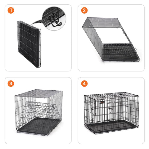 Rootz Pet Cage - Dog Crate - Animal Enclosure - Easy Assembly - Foldable - 2 Lockable Doors - Powder-Coated Iron Wire - 122cm x 74.5cm x 80.5cm