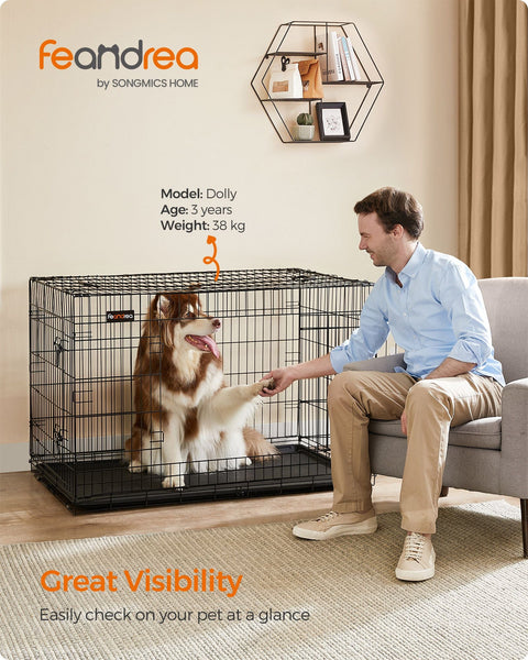 Rootz Iron Wire Dog Crate - Pet Cage - Puppy Enclosure - Training Kennel - Iron Wire Construction - ABS Plastic - 122cm x 81cm x 76cm