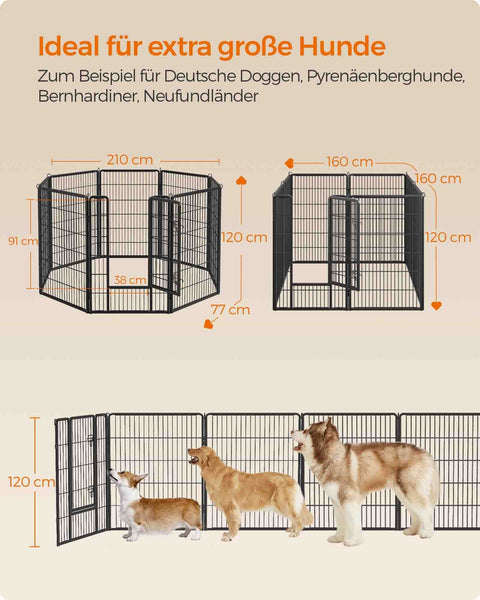 Rootz Steel Large Outdoor Dog Run - Pet Enclosure - Exercise Pen - Heavy Duty - Black - 77cm x 120cm - 160cm x 160cm x 120cm - 240cm x 80cm x 120cm - 210cm x 210cm x 120cm - 22.5kg