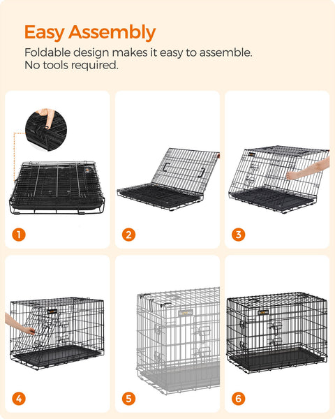 Rootz Iron Wire Dog Cage - Pet Crate - Puppy Enclosure - Training Kennel - Iron Wire Construction - ABS Plastic - 106cm x 77.5cm x 70cm