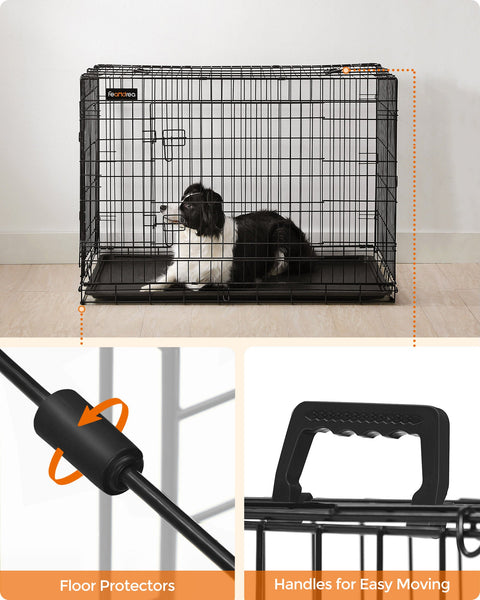 Rootz Iron Wire Dog Cage - Pet Crate - Puppy Enclosure - Training Kennel - Iron Wire Construction - ABS Plastic - 106cm x 77.5cm x 70cm