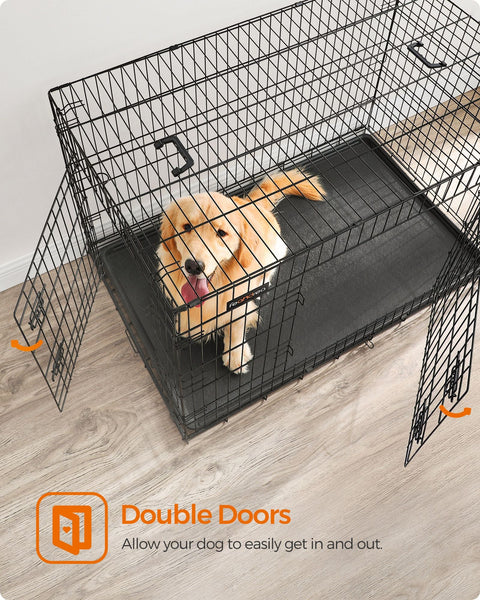 Rootz Iron Wire Dog Crate - Pet Cage - Puppy Enclosure - Training Kennel - Iron Wire Construction - ABS Plastic - 122cm x 81cm x 76cm