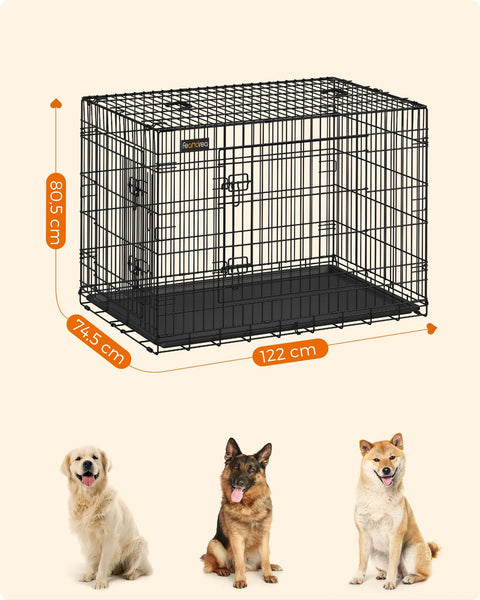 Rootz Iron Wire Dog Crate - Pet Cage - Puppy Enclosure - Training Kennel - Iron Wire Construction - ABS Plastic - 122cm x 81cm x 76cm