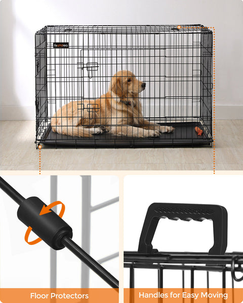 Rootz Iron Wire Dog Crate - Pet Cage - Puppy Enclosure - Training Kennel - Iron Wire Construction - ABS Plastic - 122cm x 81cm x 76cm