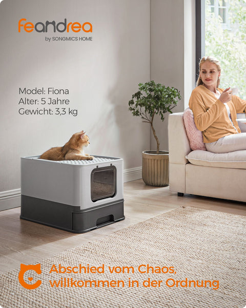 Rootz Cat Litter Box Set - Anthracite Gray-Dove Gray - PP PC Material - Easy to Clean - Spacious Design - Odor Control - 54.3cm x 42.5cm x 37.8cm