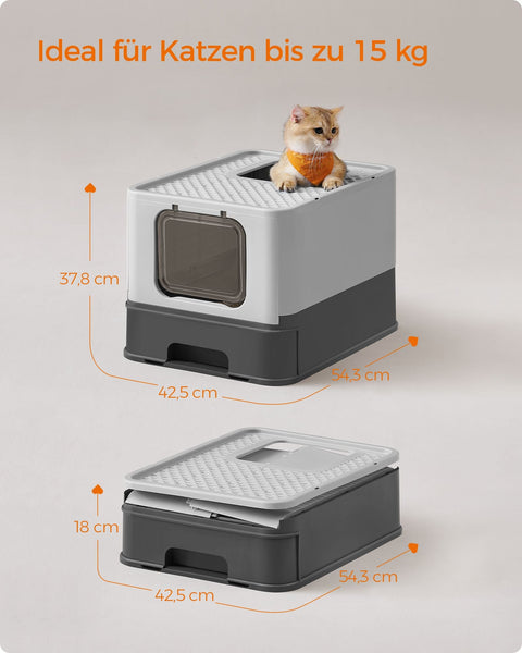 Rootz Cat Litter Box Set - Anthracite Gray-Dove Gray - PP PC Material - Easy to Clean - Spacious Design - Odor Control - 54.3cm x 42.5cm x 37.8cm