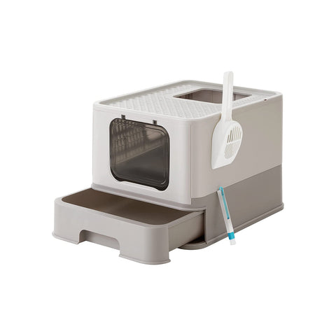 Rootz Cat Litter Box - Top Entry Litter Box - Enclosed Cat Litter Box - Privacy for Shy Cats - Spacious for Larger Cats - Leak-Proof Design - Easy Assembly - Dirt-Repellent Surface - Foldable and Portable - Oatmeal-Warm Gray - 42.5cm x 54.3cm x 37.8cm