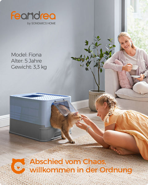 Rootz Cat Litter Box Set - Kitty Toilet - Litter Scoop - Brush - Easy to Clean - Durable - Spacious - Pale Blue-Dove Gray - PP/PC - 54.3cm x 42.5cm x 37.8cm