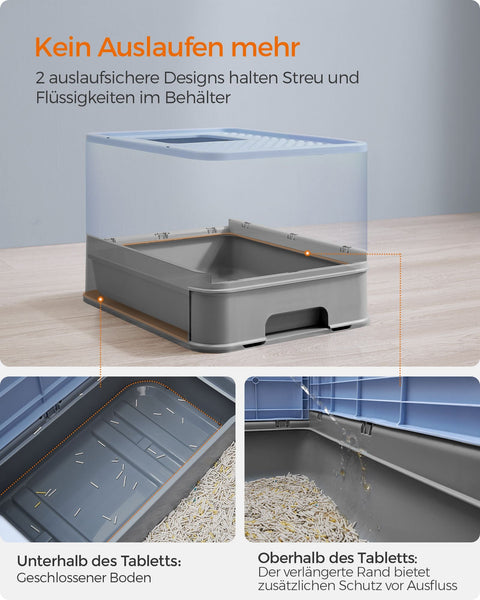 Rootz Cat Litter Box Set - Kitty Toilet - Litter Scoop - Brush - Easy to Clean - Durable - Spacious - Pale Blue-Dove Gray - PP/PC - 54.3cm x 42.5cm x 37.8cm