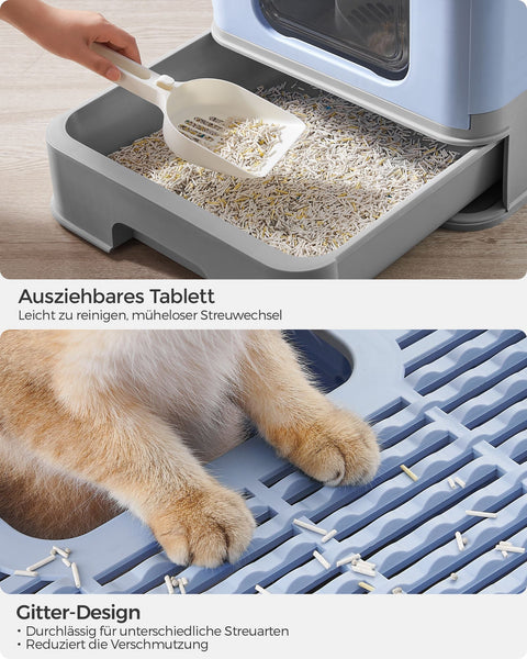 Rootz Cat Litter Box Set - Kitty Toilet - Litter Scoop - Brush - Easy to Clean - Durable - Spacious - Pale Blue-Dove Gray - PP/PC - 54.3cm x 42.5cm x 37.8cm