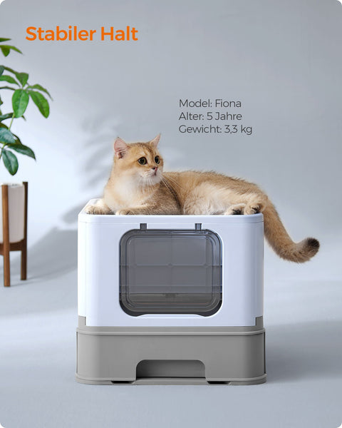 Rootz Cat Litter Box Set - Kitty Toilet - Litter Scoop - Brush - Easy to Clean - Durable - Spacious - Pale Blue-Dove Gray - PP/PC - 54.3cm x 42.5cm x 37.8cm