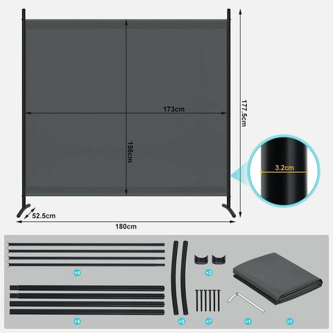 Rootz Outdoor Privacy Screen - Room Divider - Terrace Privacy Wall - Waterproof - 180cm x 177.5cm - Steel Frame - Sun-Resistant