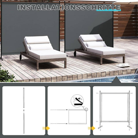 Rootz Outdoor Privacy Screen - Room Divider - Terrace Privacy Wall - Waterproof - 180cm x 177.5cm - Steel Frame - Sun-Resistant