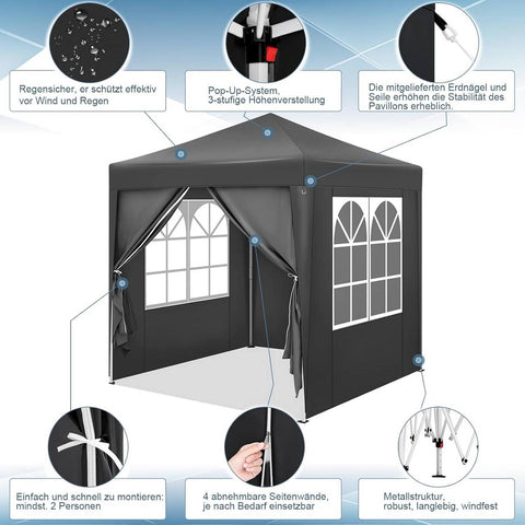 Rootz Garden Gazebo - Outdoor Canopy - Sun Shelter - UV Protection - 2m x 2m x 2.4m - Metal Frame - 210D Oxford Fabric