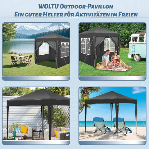 Rootz Garden Gazebo - Outdoor Canopy - Sun Shelter - UV Protection - 2m x 2m x 2.4m - Metal Frame - 210D Oxford Fabric