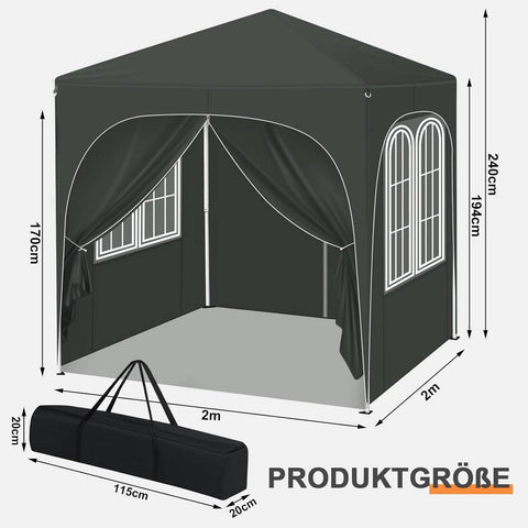 Rootz Garden Gazebo - Outdoor Canopy - UV Resistant - Pop-Up Tent - Silver Coated Fabric - 2m x 2m x 2.4m
