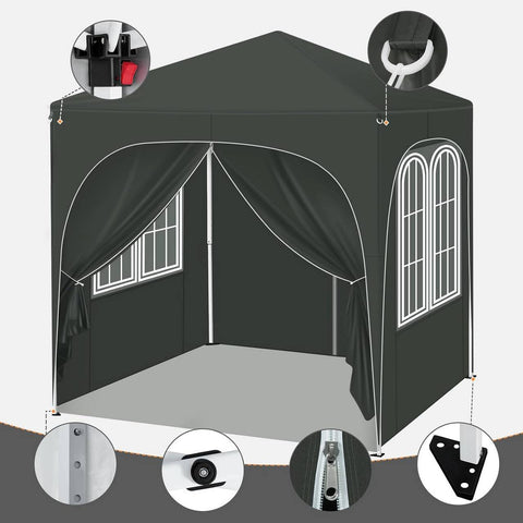 Rootz Garden Gazebo - Outdoor Canopy - UV Resistant - Pop-Up Tent - Silver Coated Fabric - 2m x 2m x 2.4m