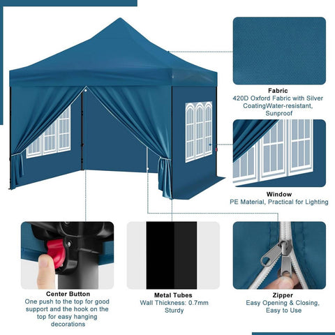 Rootz Folding Garden Gazebo - Outdoor Pavilion - Pop Up Canopy - UV Protection - 289cm x 330cm x 289cm