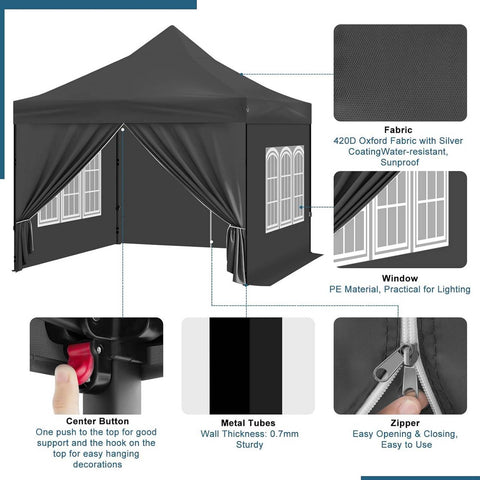 Rootz Foldable Gazebo - Portable Canopy - Sun Shelter - UV Protection - 289cm x 330cm x 289cm