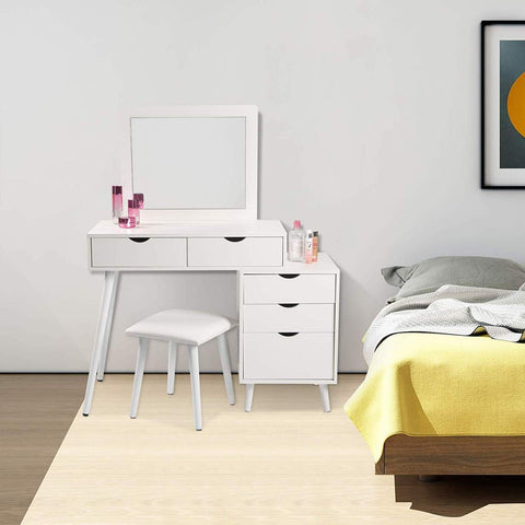 Rootz Cosmetic Dressing Table Set with Stool - Vanity Desk - Makeup Station - Ample Storage, Versatile Design, Built-in Large Mirror - MDF and Glass - 80cm x 40cm x 125cm