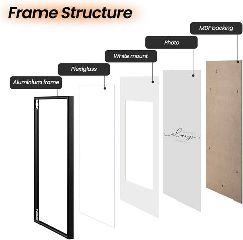 Rootz Premium Picture Frame Set - Photo Display - Memory Frames - Durable Aluminum Alloy - Versatile Wall & Table Mounting - 10x15cm to 30x40cm