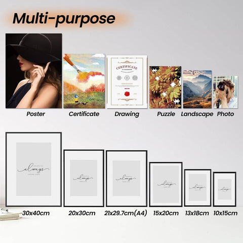Rootz Premium Picture Frame Set - Photo Display - Memory Frames - Durable Aluminum Alloy - Versatile Wall & Table Mounting - 10x15cm to 30x40cm