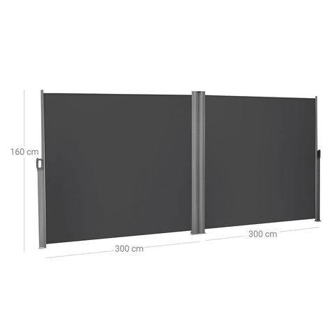 Rootz Awning - Double-sided Awning - Extendable - Made Of Thickened Polyester - Reversible Patio Awning - Sun Shelter - Dual-screened Patio Shade - Aluminum - Anthracite - 160 cm x 600 cm (H x L)