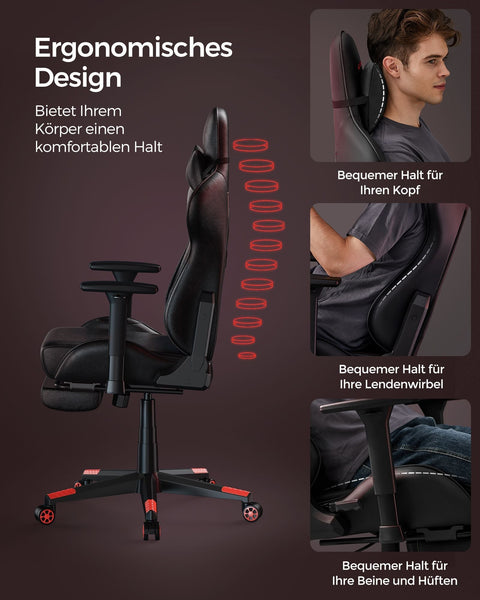 Rootz Ergonomic Office Chair - Armchair - Lumbar Support - Black Red - 65cm x 63cm x 110cm