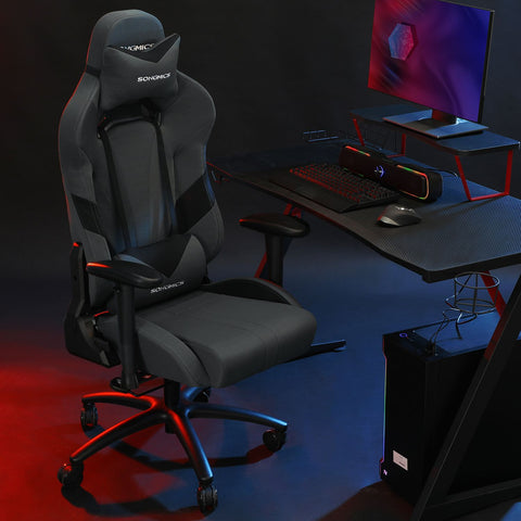 Rootz Gaming Chair - Gray-Black - Polyester Fabric - Cold Foam Padding - Steel Base - PU Armrest - Nylon Core Wheels - 129-139cm x 70cm x 71cm - Ergonomic Design - Adjustable Height - Maximum Comfort - 20.5kg - 150kg Capacity