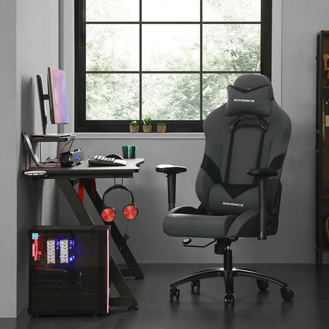 Rootz Gaming Chair - Gray-Black - Polyester Fabric - Cold Foam Padding - Steel Base - PU Armrest - Nylon Core Wheels - 129-139cm x 70cm x 71cm - Ergonomic Design - Adjustable Height - Maximum Comfort - 20.5kg - 150kg Capacity