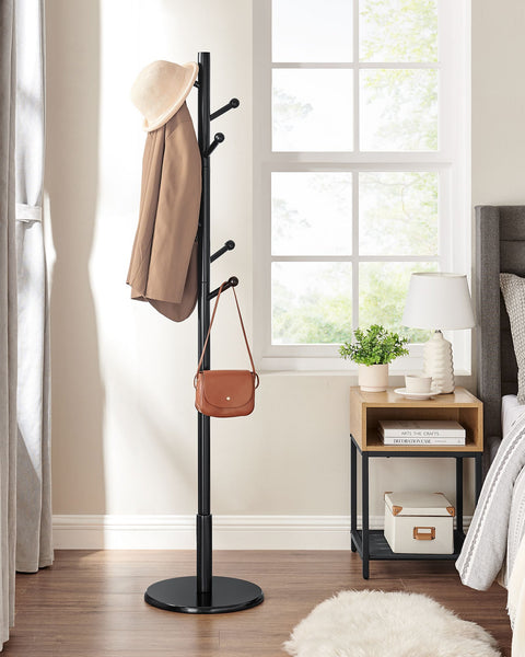 Rootz Coat Rack - Hat Stand - Rubberwood - MDF - Freestanding - 38cm x 175cm - 12.5cm Hook Length - 3.3kg - 5kg Max Load Capacity - 20kg Total Capacity