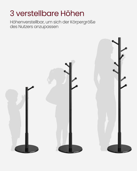 Rootz Coat Rack - Hat Stand - Rubberwood - MDF - Freestanding - 38cm x 175cm - 12.5cm Hook Length - 3.3kg - 5kg Max Load Capacity - 20kg Total Capacity