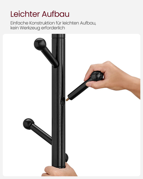 Rootz Coat Rack - Hat Stand - Rubberwood - MDF - Freestanding - 38cm x 175cm - 12.5cm Hook Length - 3.3kg - 5kg Max Load Capacity - 20kg Total Capacity