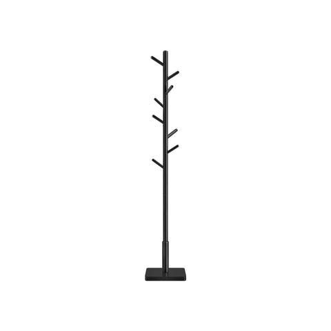Rootz Coat Stand Tree - Hat Stand - 8 Hooks - Solid Wood - MDF Base - Cloud White - Ink Black - 30cm x 30cm x 175cm. Static Load: 24kg.