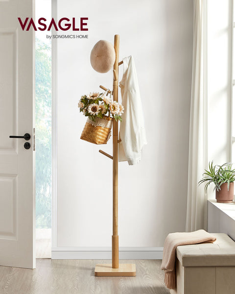 Rootz Coat Rack - Hat Stand - Entryway Organizer - Rubberwood - MDF - Natural Beige - 30cm x 30cm x 175cm