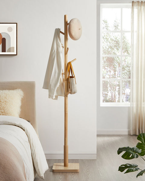 Rootz Coat Rack - Hat Stand - Entryway Organizer - Rubberwood - MDF - Natural Beige - 30cm x 30cm x 175cm