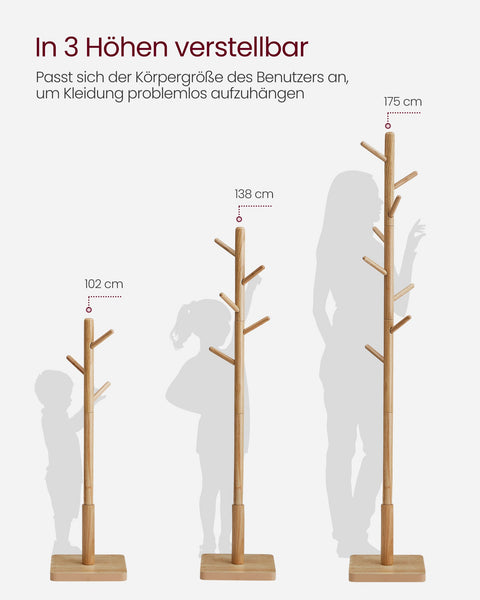 Rootz Coat Rack - Hat Stand - Entryway Organizer - Rubberwood - MDF - Natural Beige - 30cm x 30cm x 175cm