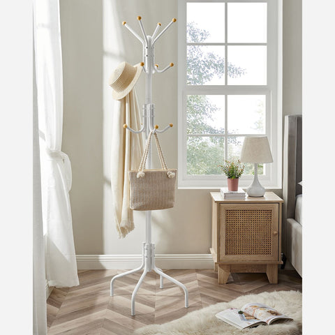 Rootz White Steel Coat Rack - Garment Stand - Clothing Organizer - Max Load 5kg - 55cm x 180cm x 55cm
