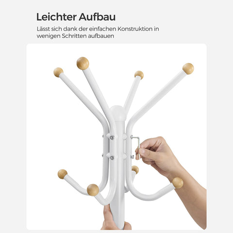 Rootz White Steel Coat Rack - Garment Stand - Clothing Organizer - Max Load 5kg - 55cm x 180cm x 55cm