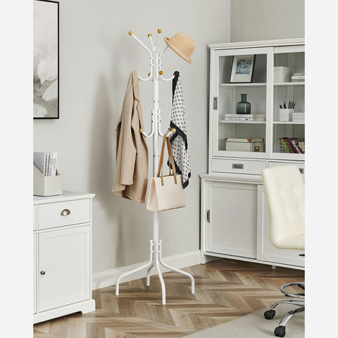 Rootz White Steel Coat Rack - Garment Stand - Clothing Organizer - Max Load 5kg - 55cm x 180cm x 55cm
