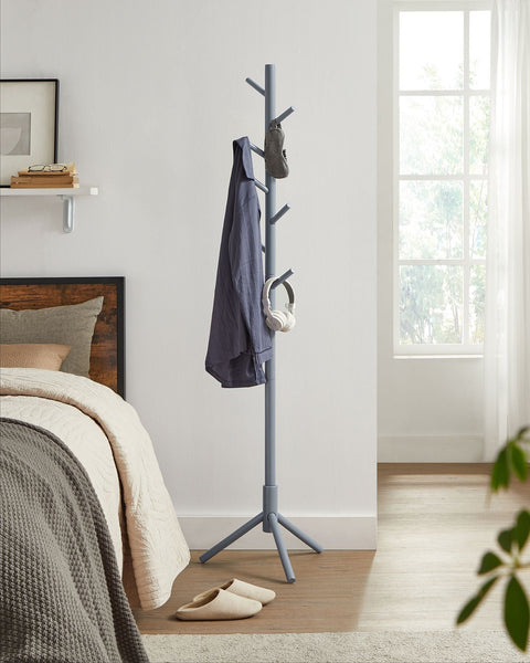 Rootz Gray Coat Rack - Solid Wood Stand - Standing Coat Hanger - 24kg Capacity - 47cm x 47cm x 175cm