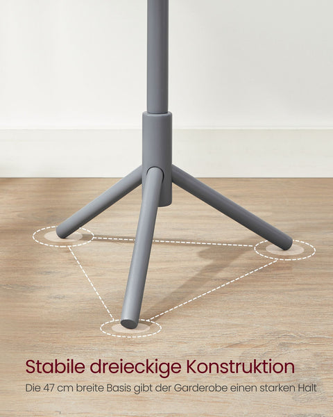 Rootz Gray Coat Rack - Solid Wood Stand - Standing Coat Hanger - 24kg Capacity - 47cm x 47cm x 175cm