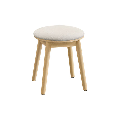 Rootz Boho Style Dressing Stool - Cream White Oak Beige - Round Ottoman - Rubber Wood Boucle Fabric - 37cm x 37cm x 43cm