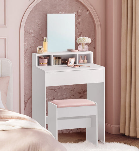 Rootz Dressing Table with Mirror and 2 Drawers - Vanity Table - Makeup Desk - White - 40cm x 60cm x 127cm - No Batteries Required