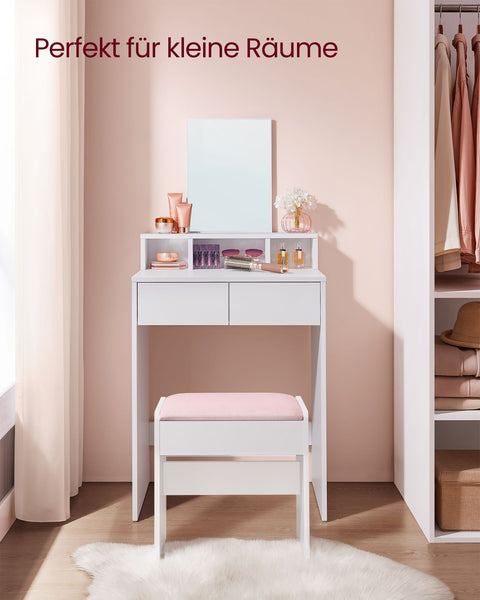 Rootz Dressing Table with Mirror and 2 Drawers - Vanity Table - Makeup Desk - White - 40cm x 60cm x 127cm - No Batteries Required