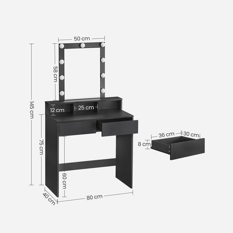 Rootz Vanity Makeup Table - Dressing Table - Cosmetic Organizer - LED Lighted Mirror - 120cm x 50cm x 75cm
