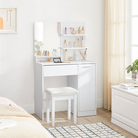 Rootz White Dressing Table - Vanity Table - Makeup Organizer - Chipboard Material - Thoughtful Design - Easy Morning Routine - 80cm x 40cm x 132cm