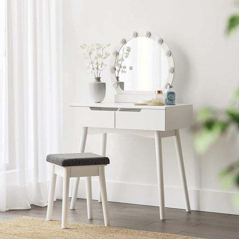 Rootz Dressing Table - Dressing Table With Mirror And Lighting - Country House Style - Makeup Desk - Lighted Vanity Mirror Desk - Light-up Vanity Table - MDF - Pinewood - White - 80 x 40 x 130.5 cm (L x W x H)
