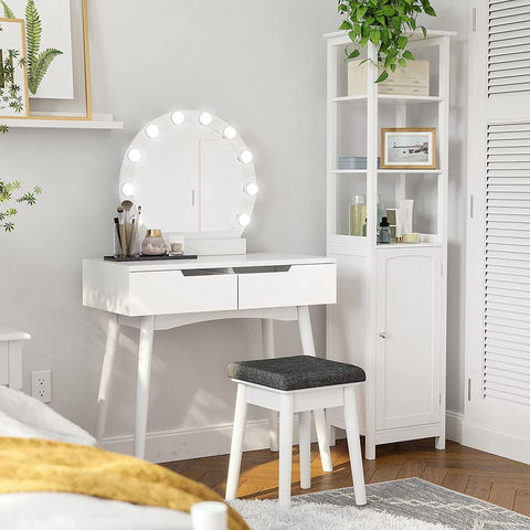Rootz Dressing Table - Dressing Table With Mirror And Lighting - Country House Style - Makeup Desk - Lighted Vanity Mirror Desk - Light-up Vanity Table - MDF - Pinewood - White - 80 x 40 x 130.5 cm (L x W x H)